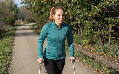 Active woman with cerebral palsy on an accessible trail representing the dating community