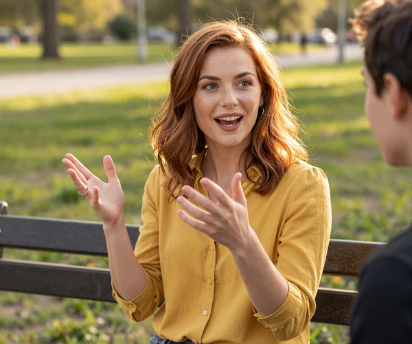 Jenna, an energetic ADHD adult on a date in a sunlit park using the BeyondLimits ADHD dating site