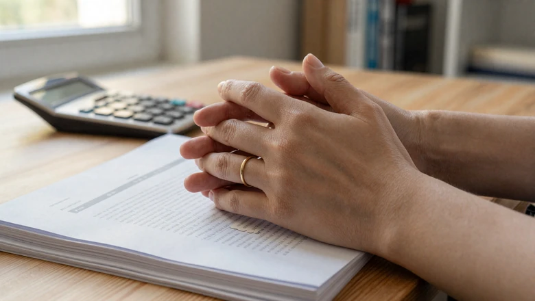 Couple's hands interlocked over financial planning documents, symbolizing navigating disability benefits together