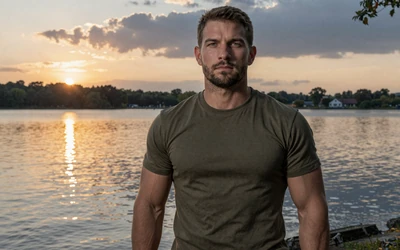 Military veteran standing by a lake at sunset representing dating with PTSD on the platform