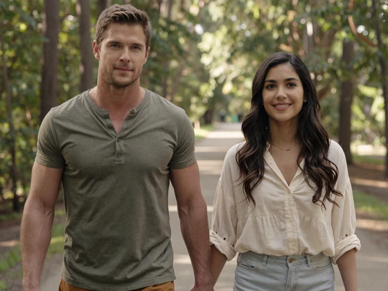 A supportive couple walking hand in hand on a peaceful nature trail representing safe dating with PTSD